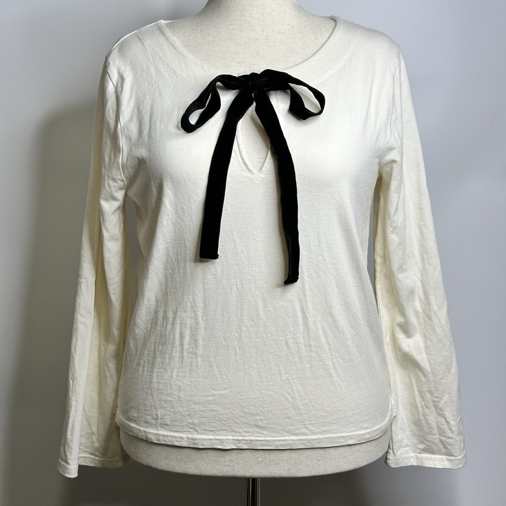 100% Cotton J. Crew Women's Long Sleeve Cotton Crewneck with Velvet Bow XL Creme